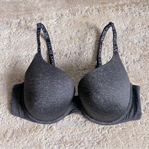 Victoria’s Secret Extreme Lift Push Up Gray Bra Logo Straps Lingerie: 38C